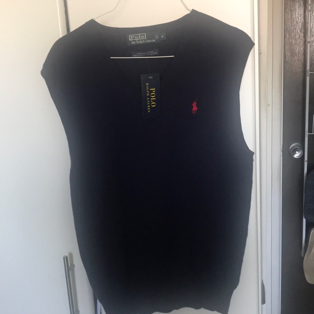 Ralph Lauren Navy Blue Knit Vest with Red Logo